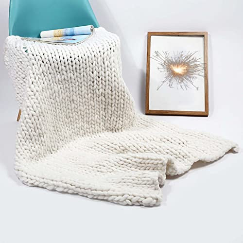 RGRE Super Soft Chunky Knit Throw Blanket for Couch, Handmade-Large Cable Knit Weighted Blanket - Crochet Handwoven Home Decor Knitted Blankets - Fluffy Cozy Woven Blankets (white 80x100cm)