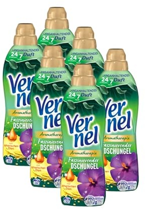 Vernel Aromatherapie Faszinierender Dschungel Weichspüler (6x32 Waschladungen), langanhaltender Wäscheduft mit ätherischen Ölen für 24/7 Frische, recycelbare Flasche