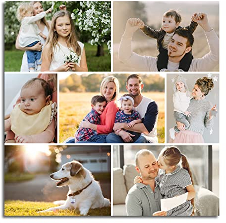 LZIMU 7 Bild Collage Foto Leinwand Bild Personalisierte Multi Foto Kunstdrucke Foto Geschenk Wandbilder Selbst Gestalten Geschenk Wandbilder Für Freunde Und Familie(10, Kein Rahmen)