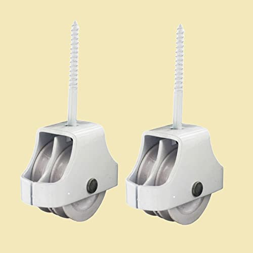 TERF® Double Screw in Pulley 45mm (1.77 inch) White Washing Line Rope and Cord Pulley for Indoor and Outdoor Washing Line Use - Pack of 2