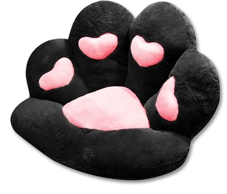 Firecos Katzenpfoten Kissen, Sitzkissen für Stuhl, Plüschkissen in Niedlicher Pfotenform, Hautfreundliches Sesselkissen, Weicher, Plüsch für Esszimmer, Schlafzimmer, Büro, 70 x 60 cm (Schwarz)