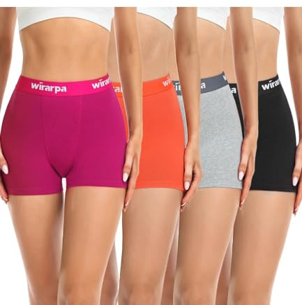 wirarpa Damen Panties Boxershorts Baumwolle Unterhosen mit Bein | Ohne Etikett, Breiter, weicher Bund, Kurze Hosen unter Kleid, 3 Schrittlänge, 4er Pack