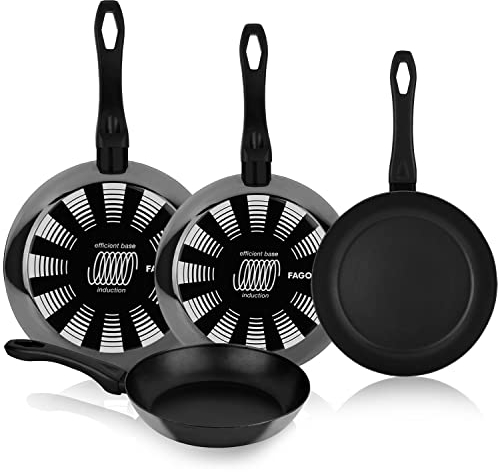 Fagor Indutherm - Set de Sartenes Negras 20 + 24 + 26 + 28 cm, Acero Esmaltado, Antiadherente Bicapa, Para Todas las Cocinas, Lavavajillas, Inducción