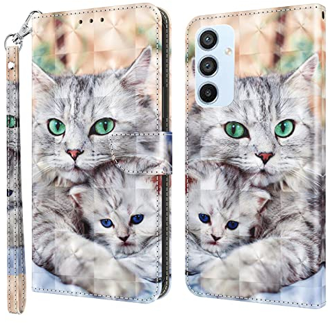 GLANDOTU Handyhülle für Samsung Galaxy A54 5G Lederhülle Klapphülle Premium Leder Brieftasche Schutzhülle [Kartenfach][Standfunktion] Handytasche Case für Samsung A54 5G - Zwei Katzen