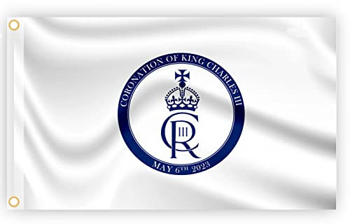 Bandera blanca grande de 5 x 3 pies, nuevo rey Carlos III, Cypher, monarca británico, coronación, celebración, bandera de Gran Bretaña, jardín, calle, pub, decoración al aire libre