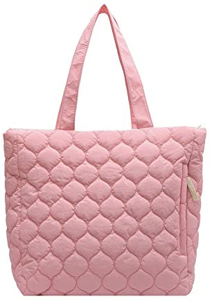 LYEAA Sac à main matelassé décontracté grande capacité pour l'hiver avec poignée sur le dessus en coton rembourré nylon élégant doux portable pour les vacances de week-end, rose