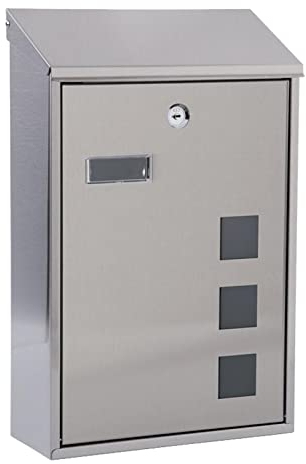 MINUSE Buzon Exterior, Buzones de Pared, Letter Box de Seguridad con Candado y Llave, Gran Capacidad, Buzón para Casa, 39x25x10 cm (Color : Silver(Stainless Steel))