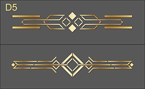 Art Deco Bordüren, dekorative wiederverwendbare Schablone, Retro-Stil 20er Jahre Ornamente, Vintage Ornamente & kunstvolle Bordüren (D-5, L)