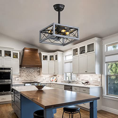 ZEELYDE Lámpara Colgante,Ventiladores de Techo Retro con Luces y Mando a Distancia DC Reversible Smart Fan Chandeliers Luz de Techo Estilo Vintage Ventilador de Techo Industrial silencioso con ilumi