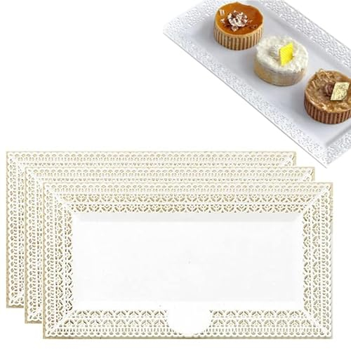 3 Pezzi,Vassoio trinato da 34x19 cm,Rettangolare, vassoi Bianchi in plastica, Prodotti in Italia, Presentazione per Pasticceria, Buffet, rosticceria, Alimenti, Dolci,Torte, rustici