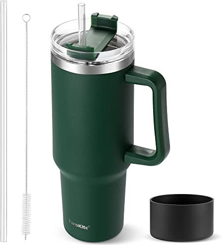 40 oz Tumbler with Handle | Stainless Steel Insulated Tumblers with Lids and Straw | Insulated Travel Mug Iced Coffee Cup | Keeps Cold for 34 Hours | Dishwasher Safe, BPA Free | Sage Green