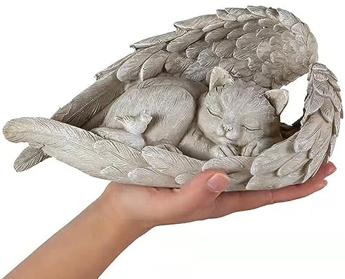 AOTOPYU Katze Hund Engel Haustier Denkmal Grab Marker Tribut Statue, Deko Haustier Gedenken Tier Garten Statue, Polyresin, Gedenkstein Katze/Hund, Hundeengel-Gedenkstatue erinnert (Groß Katze)