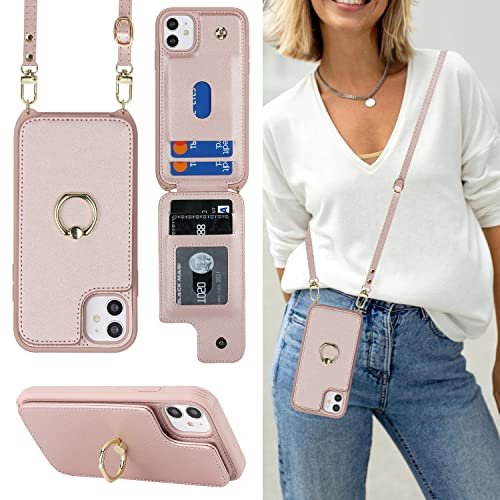 Havaya für iPhone 11 Hülle mit Band RFID kartenfach Hülle iPhone 11 mit Band Ring - Roségold