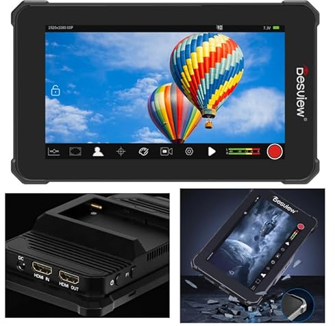 Desview V5 Kameramonitor 5.5'' Videoaufzeichnungs-/Wiedergabemonitor 2800nits 1920 * 1080 Touchscreen 4K HDMI-Eingang/Put Waveform/Vectorscope/Custom 3D-Luts für Spiegelreflexkameras/Camcorder.