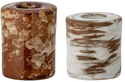 Bloomingville Kerzen Ständer Halter 2er Set KLEIN Steingut Braun Keramik Marmor