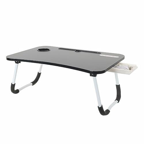 Meta - Mesa para portátil con cajón, bandeja de regazo, escritorio plegable para desayuno, sofá, cama, terraza, balcón, jardín, color negro