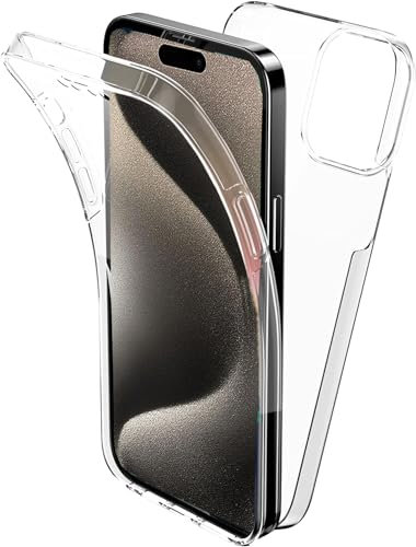 AMPLE Case For iPhone 15 Pro Max, Ultra Thin 360 [Full Protection] [no dots] [Slim TPU] [Front and Back] [Transparent] [Hard PC Back and Soft TPU Front Case] For iPhone 15 Pro Max (CLEAR)