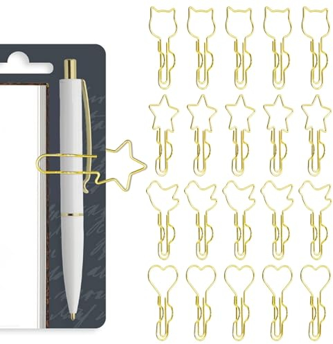 TECKI 20 Stuke Stiftehalter Gold - Büroklammerhalter Stifthalter Notizbuch, Mental Stiftschlaufe zum Klemmen oder Aufhängen, Schlichten Stil Büroausstattung School Supplies