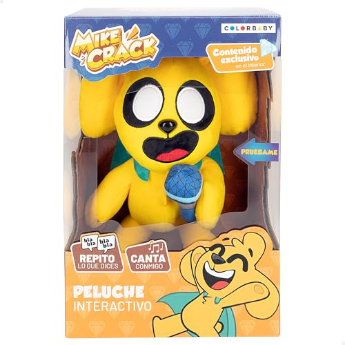 COLORBABY Mikecrack 85423 Plüschtier Mike Hund mit Musik, Aufnahme und Sprachwiedergabe, YouTube-Charakterspielzeug, 29 cm, Singen Schokolade mit Mandeln, wiederholt das, was Sie Sagen