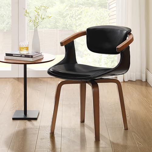 Zouron Chaise de salle à manger en similicuir,Fauteuil moderne (avec pieds en bois), fauteuil de salon(Avec coussin et dossier), chaise de cuisine, Fauteuil de bureau à domicile, chaise pivotante,noir