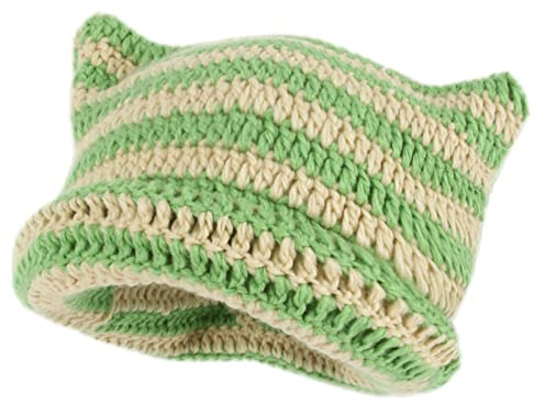 Hut Häkeln Beanie Wintermützen Mit Katzenohren Gestreifte Häkeln Wintermütze Kopfbedeckung Niedlich Strickmützen Vintage Beanies Y2k Gothic Knitted Kawaii Winter Handmade