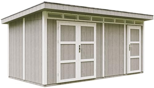 Casetta da Giardino di QUALITÀ PREMIUM 8.52+2.95m²-L530xW279cm-con Pavimento, Tegole Bituminose,Set di Vernici-Costruzione con pannelli LP Smartside - Capanno da giardino - M905C - TUNDRA GREY