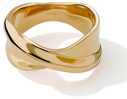 Jean & Len Dani Ring, frei von Nickel, Blei und Cadmium, 316L Edelstahl, 14K vergoldet, zeitloses und aufregendes Design, eignet sich als Geschenk, Durchmesser: 17mm, Ring Gold Damen