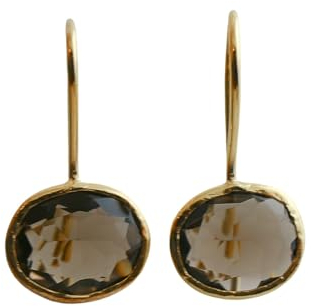 Orecchini a Filo in Argento 925 Placcato Oro con Quarzo Fumé - Gioielli Artigianali Pendenti da Donna - Eleganti Orecchini con Pietra Naturale Fatti a Mano in Norvegia