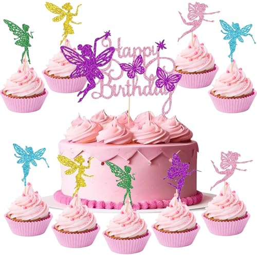 ALEGRE® 31 Stück Fee Cake Topper, Feen Geburtstag Deko Torte, Fairy Kuchen Deko Mädchen, Ballerina Happy Birthday Tortendeko, Cupcake Topper Muffin Deko für Kinder Geburtstagsdeko