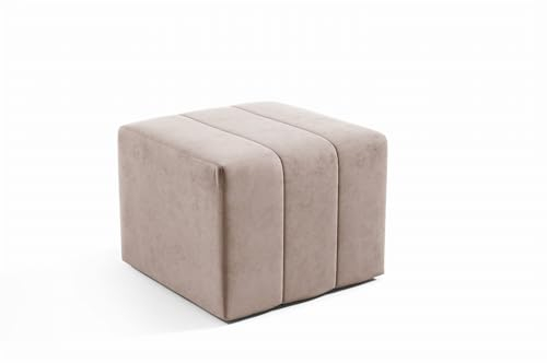 LIKMA Pouf, Hocker Beige 46x35x46 cm, 3D-Effekt Velvet Sitzhocker, Fußhocker, Pouf Hocker, Polsterhocker, Moderne Sitzbank, Garderobenbank, Ottoman Stoff: Jasmine 22