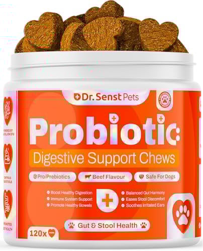 Dr Senst Probiotics for Dogs 120x Dog Probiotics for Gut Health, Immunity Health, Sensitive Stomach, Diarrhea, Anal Gland, Scooting, Loose Stool, Itchy Ears, Canine Dog Probiotic Supplements Treats UK