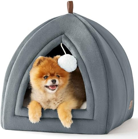 BEDSURE Katzenhöhle große Katzen Grau - Faltbare Katzenbett mit waschbaren Kissen, Katzenzelt für Kätzchen kleine, mittelgroße Haustier, weiches und warmes Katzenhaus für drinnen, 44x44x44cm