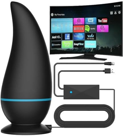 DINGBIU TV Aerial Indoor, Digital TV Aerial 280+ Miles Long Range, 360° Reception Amplified TV Ariels with Strong Signal UK TV Antenna for Freeview TV-Support 4K 1080P