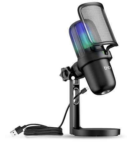 T'nB - Microphone USB à Condensateur pour PC et PlayStation PS4/PS5, Microphone Gaming Lumière RGB, Streaming et Podcast, idéal Youtube, Twitch, Discord et Jeux Vidéo - Noir