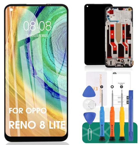 TFT Pour OPPO Reno8 Lite Écran de Remplacement Pour OPPO Reno8 Lite 5G LCD Affichage Pour Reno 8 Lite Touch CPH2343 Digitizer Avec Cadre (Noir, Pas de Reconnaissance D'empreintes Digitales)