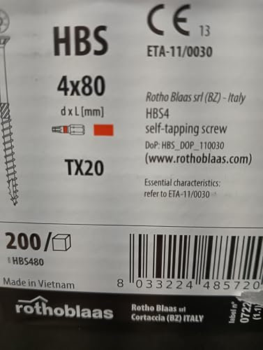 CONFEZIONE 200 VITI PER LEGNO HBS ROTHOBLAAS 4X80