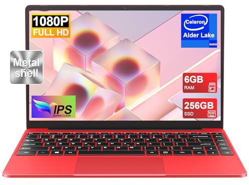 NOTODD Laptop 14 Zoll 256 GB SSD Unterstützung Erweiterung 1 TB, PC Laptop Win11 Celeron N4020 nicht teuer FHD 1080 5G WiFi BT4.2 inkl. kabellose Maus & AZERTY Tastatur Abdeckung - Rot