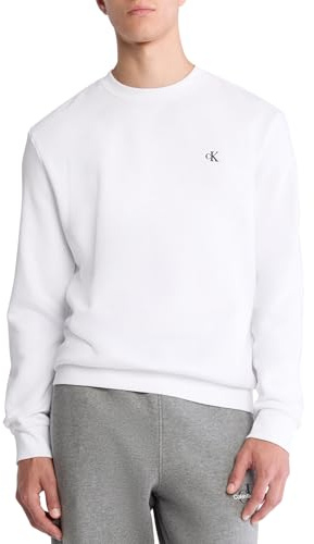 Calvin Klein Felpa Uomo in Pile con Logo Archive, Bianco Brillante., Large