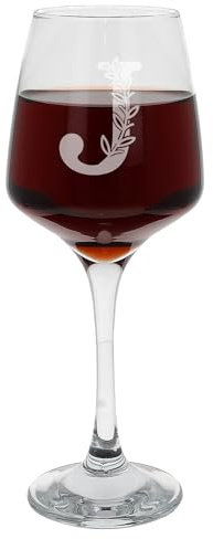 J Personalised Monogram Initial Etched Wine Glass Engraved Name Large Wine Glass Birthday Gift for Her or Him Custom Name Gift for Her or Him Personalised Initial Engraved Stemmed Wine Glass 400ml