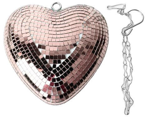Hanging Disco Ball Heart Shaped Mirror Ball, Versatile Decor for Events, Easy Install 52Cm Chain, Decorative Reflective Ornament Rose Gold for Home Party Wedding Ktv Bar Indoor Outdoor