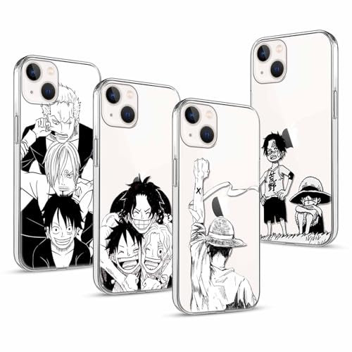 PBNDJVG 4 Stück Handyhülle für iPhone 16 pro Hülle 6.3'' Anime Zoro Gear 5 Sun God Nika Ace Manga Muster Design Case Transparent Schutzhülle TPU Silikon Weich Ultra Dünn