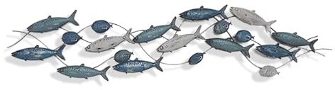 Wanddekoration aus Metall, Fische, 3D-Fische, Wandskulpturen, große Fischschwarm-Wandkunst, modernes Strand-Thema, Fische, Ozean, ation A