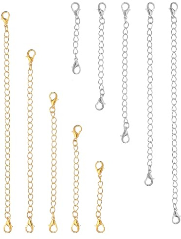 PATIKIL Estensore Collana da 2/3/4/5/6 Pollici, 10Pz Chiusure Collana Prolunghe Catena Estensione per Collane Braccialetto Gioielli Fai da Te, Oro Argento