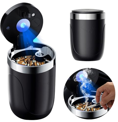 YOUNICE Tragbarer Auto Aschenbecher mit Deckel & LED, Abnehmbare Rauchfreier Aschenbecher für Autos Vans Outdoor Camping