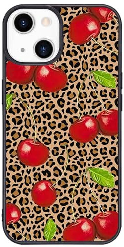 Wihytec Leopard & Cherry Phone Case for iPhone 14 PRO MAX Cherry Leopard Case Cover TPU Bumper Hard Back Shockproof Phone Case Girly Protective Phone Cover with Pretty Design