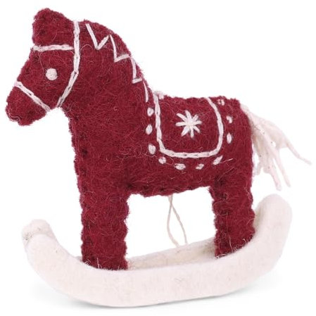 Gry & Sif Schaukelpferd, Weihnachtsdekoration, Filzanhänger, Geschenkanhänger, Christbaumschmuck, Fairtrade & Handmade, Geschenkidee, Mitbringsel, Pferd, Anhänger