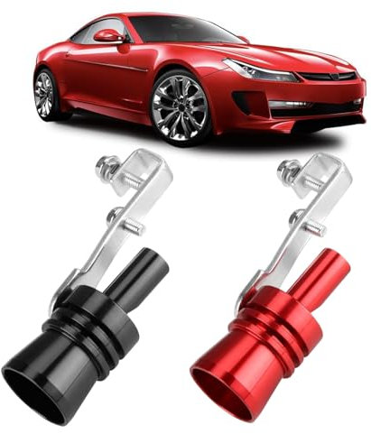 2 Stück Auspuff Sound Booster, Aluminiumlegierung Auto Turbo Sound Auspuff, Turbo Sound Simulator Pfeife, Autos Endrohr Schalldämpfer Für Alle Fahrzeuge Modelle (Rot und Schwarz, XL)