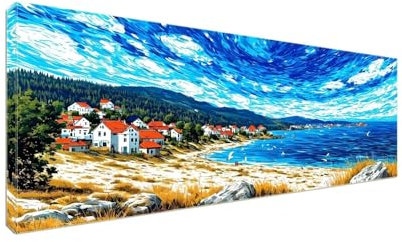 5D Diamant Painting Bilder, Diamond Painting Beach Village Diamond Art Painting Set, Diamond Painting XXL Basteln Erwachsene, Stickerei Kreuzstich Diamant Malerei, Room Decor Wohnwand 250x100cm S-819