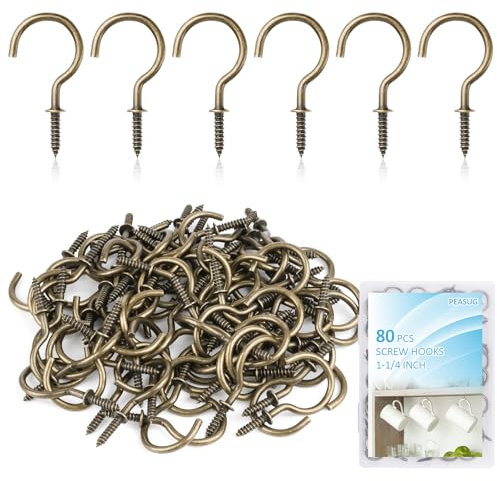 80 Stück Schraubhaken, 3,8 cm Deckenhaken zum Aufhängen von Pflanzen, Tassen unter Schrank, Schraubhaken zum Aufhängen von Kaffeetassen, Außenlichterkette, Schlüssel, Weihnachten, Halloween – Kupfer