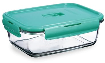 Luminarc Turquoise Récipient rectangulaire hermétique en verre 20,5 x 15,2 x 7,3 cm-122 cl Sodo Passe au micro-ondes